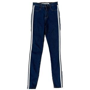 Zara Trafaluc denim Dark Wash High Rise Side Stripe Skinny Jean super stretchy 4
